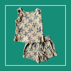 Gender Neutral Green Starfish Beach Outfit—3/6m